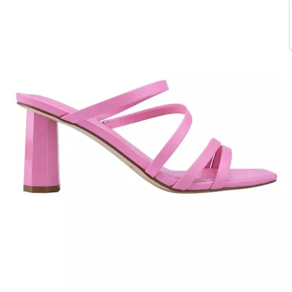Marc Fisher Square Toe Slip On Pink Patent Leather Octagon Heel Strappy Pumps - Picture 11 of 12
